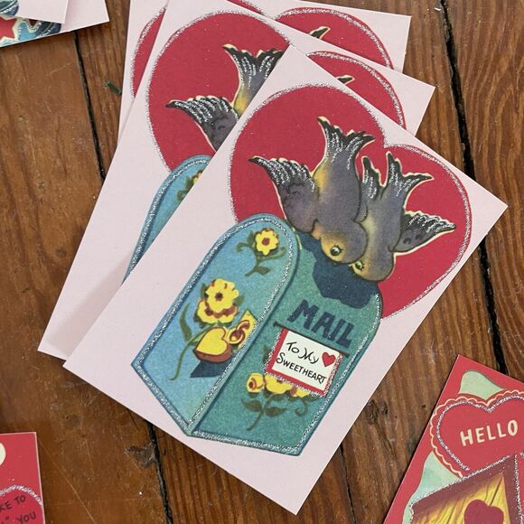 Cavallini Co. Valentine’s Mailing Set Cards Stickers Rubber Stamp Cute Nostalgic - Picture 5 of 13